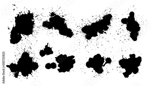 set of black ink splatter texture background design