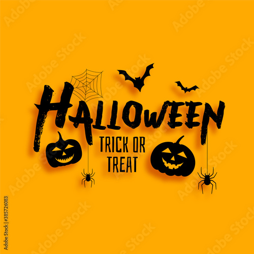 Halloween trick or trat card with bats and scary pumpkins