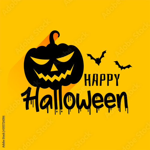 Happy halloween scary spooky card with bats and pumpkins