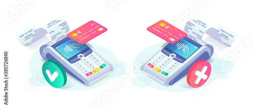Fotografia Isometric contactless successful payment and payment failed concept