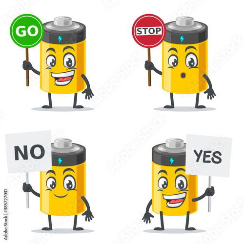 vector illustration of battery mascot or character