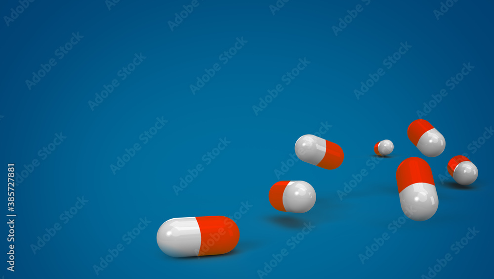 medicine capsules and tablets in 3D on color backdrops medicine capsules and tablets in 3D on color backdrops