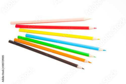 Set of color wooden pencil collection isolated on white background