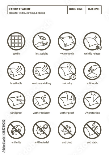 Fabric feature bold line icons-Pictograms with editable stroke