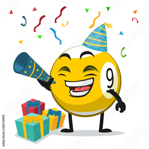 vector illustration of billiard ball character or mascot