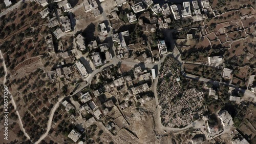 Palestinian old city Abu Dahuk (beit hanina)- Aerial
top down shot from high altitude, drone view
 photo