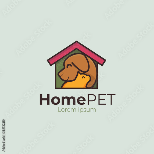 Pet house home logo. cute dog and cat pet in home vector