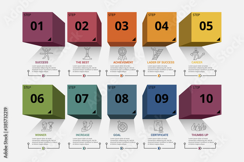 Infographic Success template. Icons in different colors. Include Success, The Best, Achievement, Lader Of Success and others.