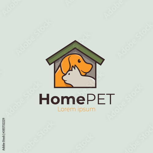 Pet house home logo vector. dog and cat house icon line art outline