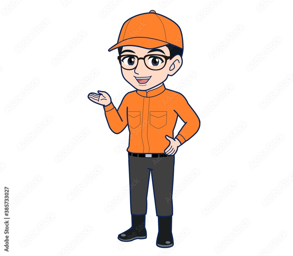 Young man in orange work clothes Young man in orange work clothes