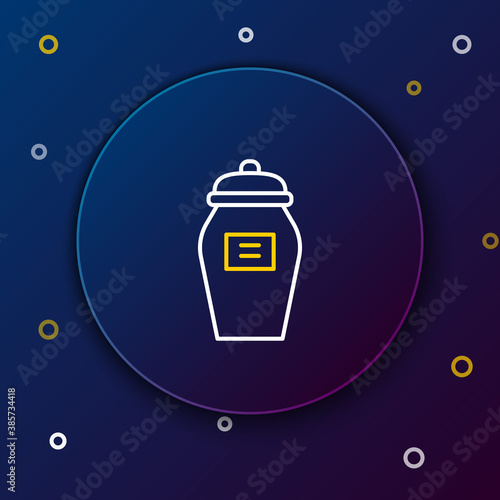 Line Funeral urn icon isolated on blue background. Cremation and burial containers, columbarium vases, jars and pots with ashes. Colorful outline concept. Vector.
