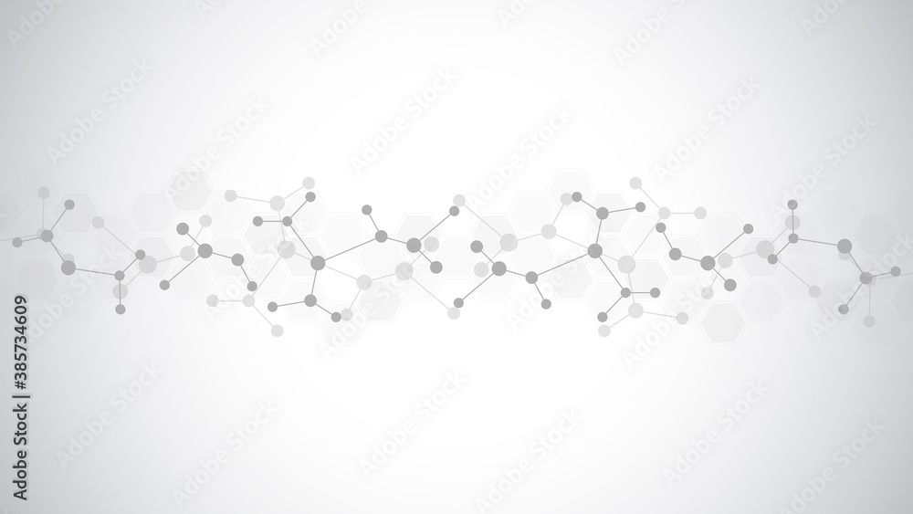 Abstract background of molecular structures. Molecules or DNA strand, genetic engineering, neural network, innovation technology, scientific research. Technological, science and medicine concept. Abstract background of molecular structures. Molecules or DNA strand, genetic engineering, neural network, innovation technology, scientific research. Technological, science and medicine concept.