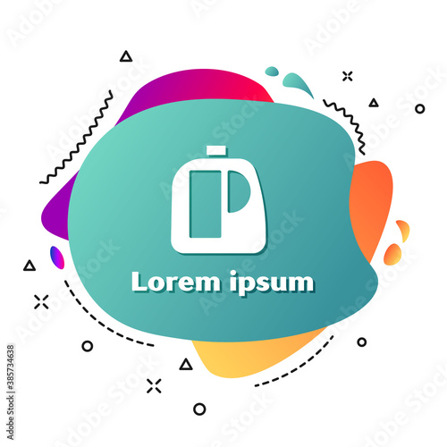 White Plastic bottles for laundry detergent, bleach, dishwashing liquid or another cleaning agent icon isolated on white background. Abstract banner with liquid shapes. Vector Illustration.