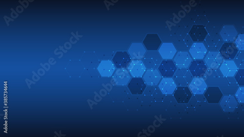 Abstract background of hexagons shape pattern. Concepts and ideas for healthcare technology, innovation medicine, health, science, and research.