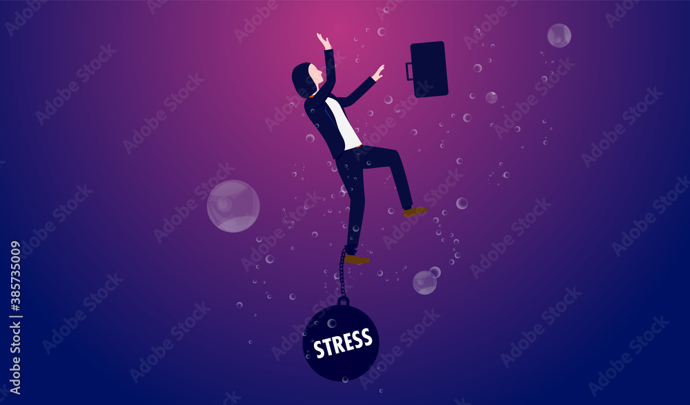 Businesswoman stress Woman sinking and drowning under water, dragged