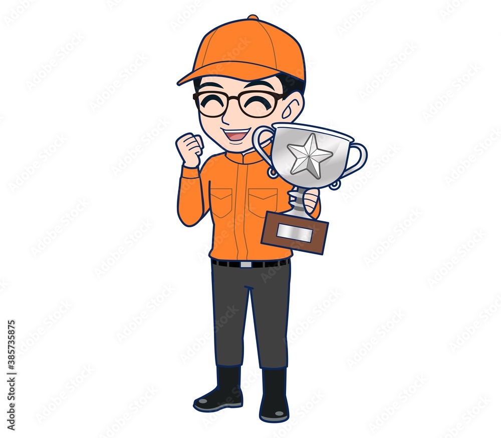 Young man in orange work clothes Young man in orange work clothes