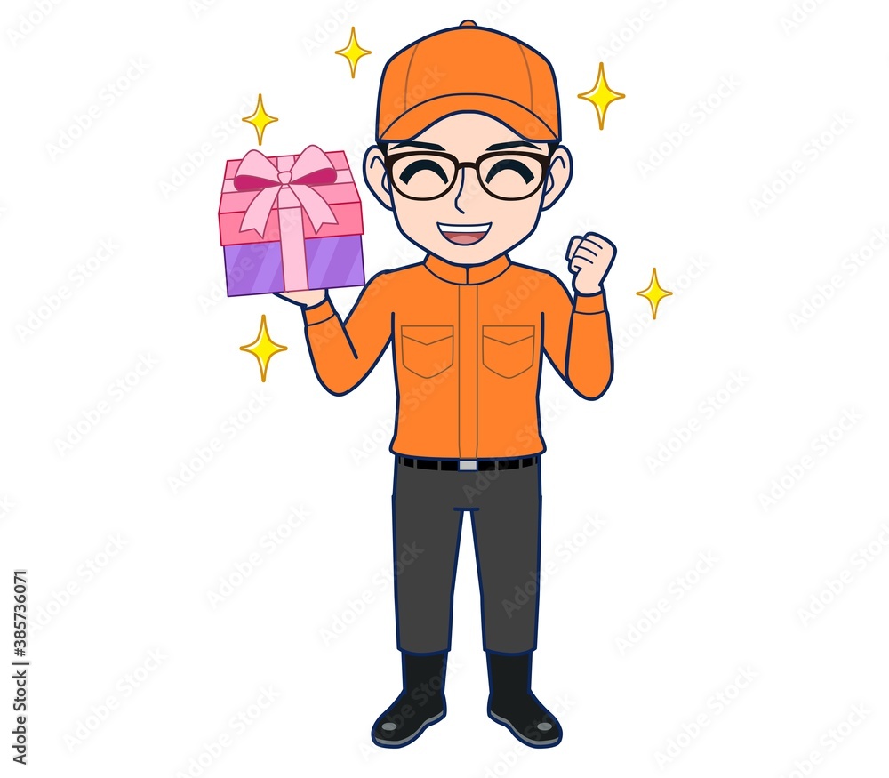 Young man in orange work clothes Young man in orange work clothes