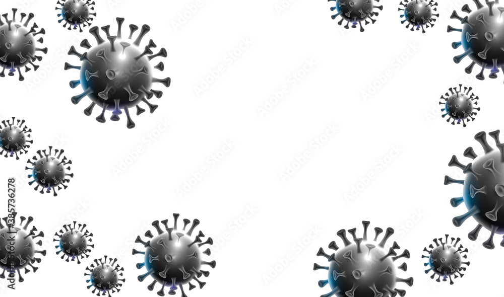 Design of a coronavirus outbreak with a viral cell in microscopic form. Illustration template on the topic of a dangerous SARS epidemic for an advertising banner or leaflet. Design of a coronavirus outbreak with a viral cell in microscopic form. Illustration template on the topic of a dangerous SARS epidemic for an advertising banner or leaflet.