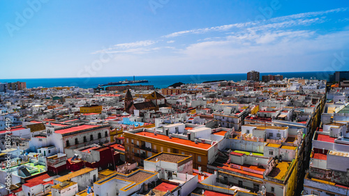 Aerial view of Cadiz from Torre Tavira Andalucia Spain