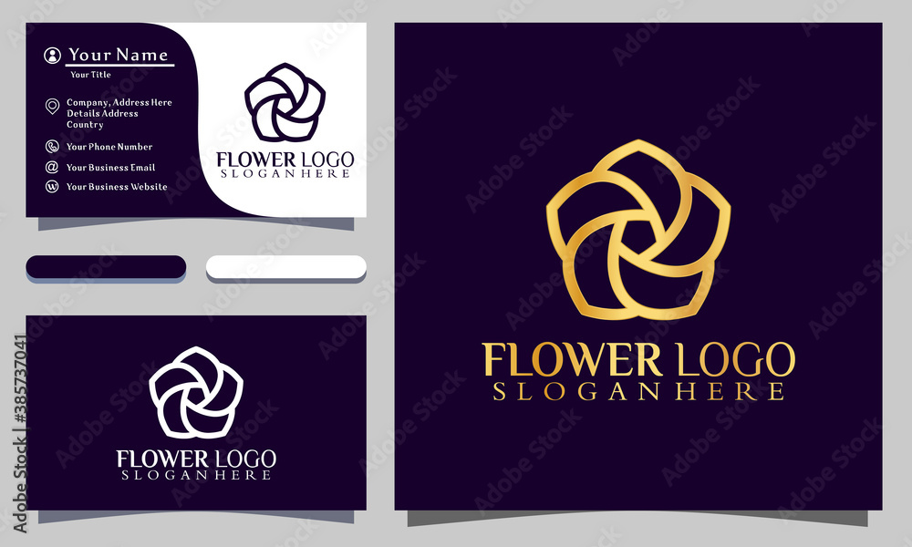 Golden Flower Lotus vintage logo designs vector illustration, business card template