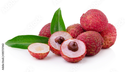 Lychee Fruit set slice isolated healthy fresh fruit top view vegetable agri nature fruit isolated on a white background.