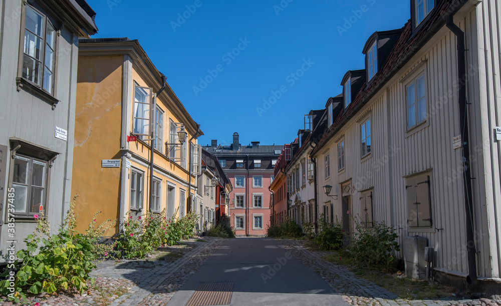 Old houses on the island Djurgården a sunny day