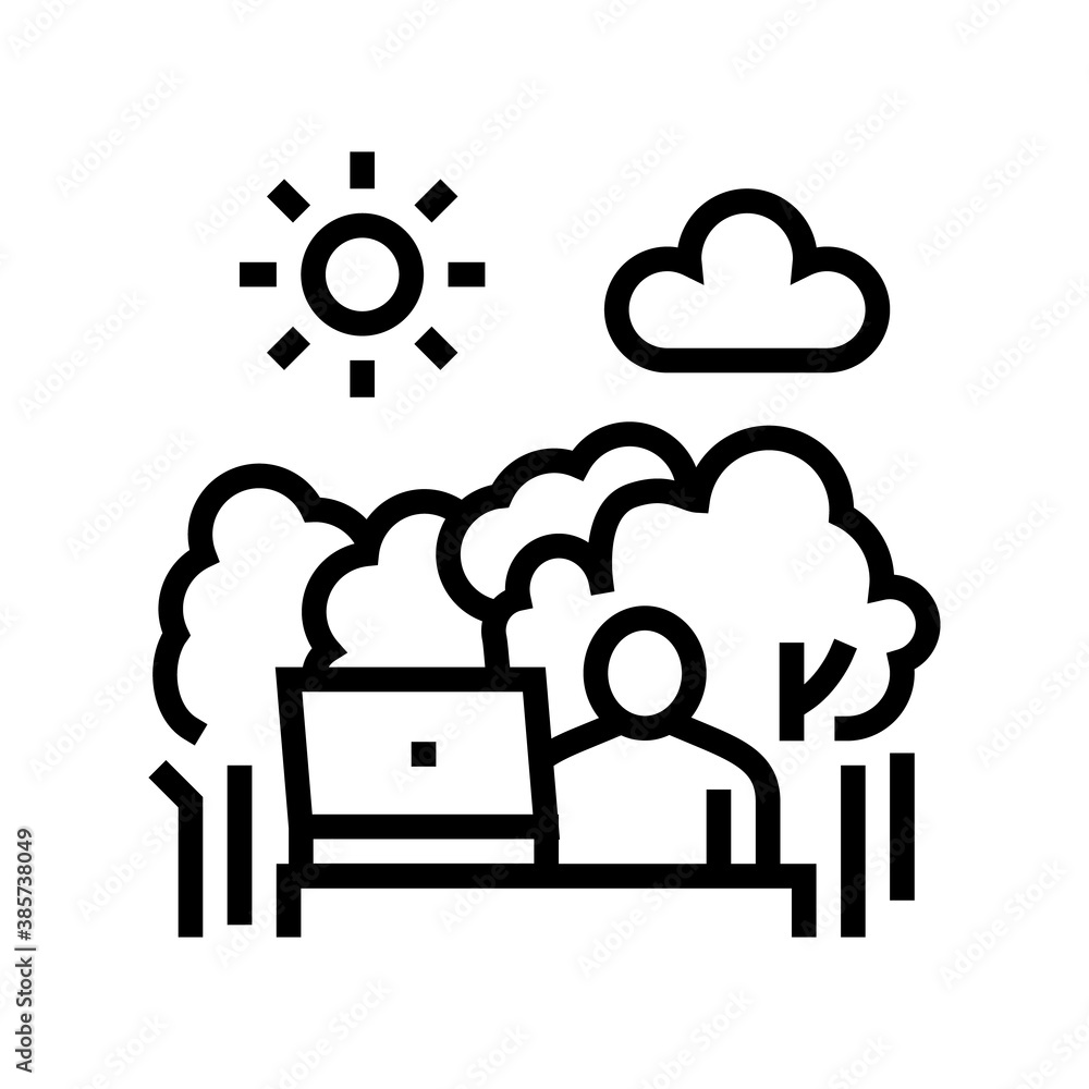 remote work on nature line icon vector. remote work on nature sign. isolated contour symbol black illustration