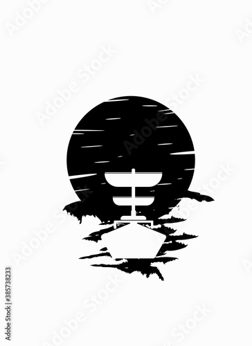 ships in the sea under a beautiful full moon. vector illustration