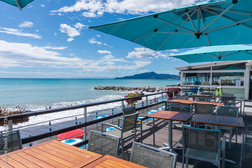 Fototapeta premium Lavagna, Genoa, Italy - August, 28 2020 : views of the Tiffany Baths in Lavagna