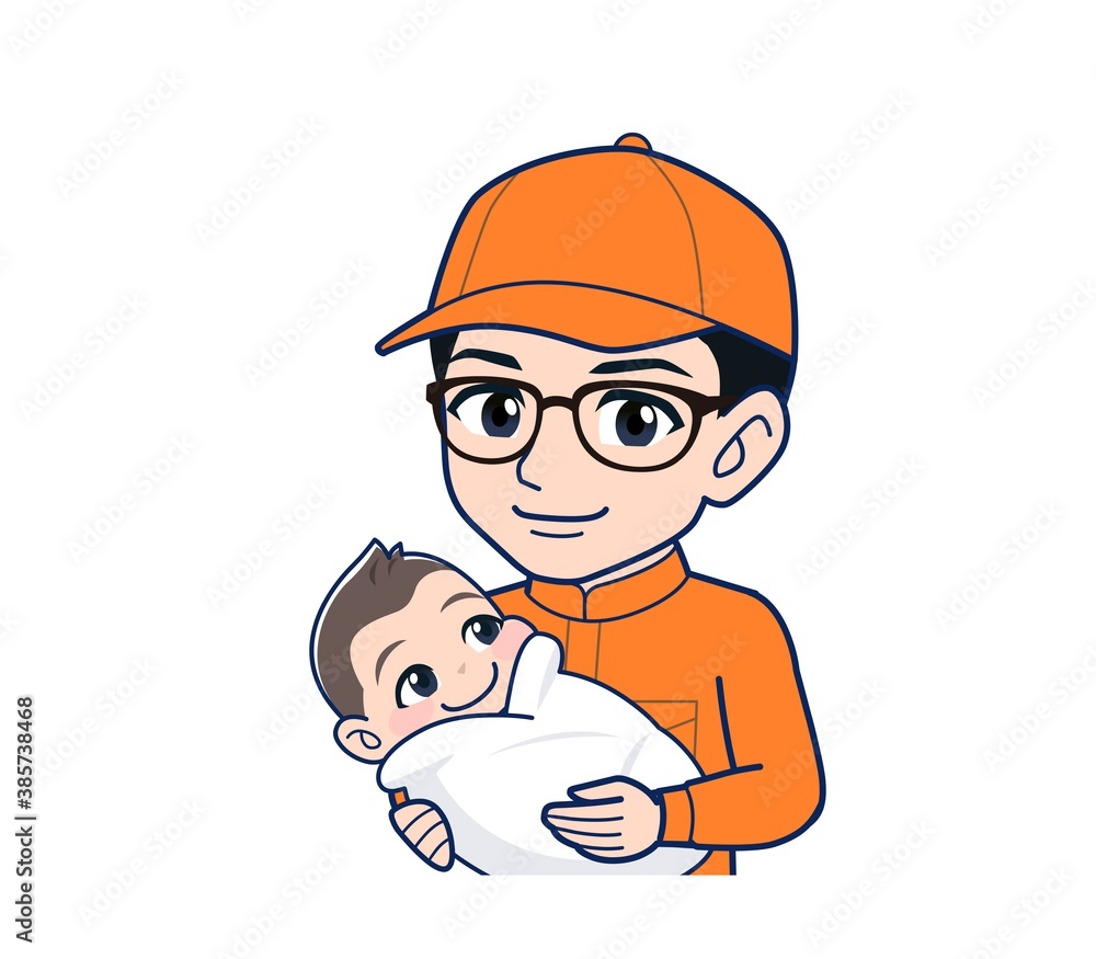 Young man in orange work clothes Young man in orange work clothes