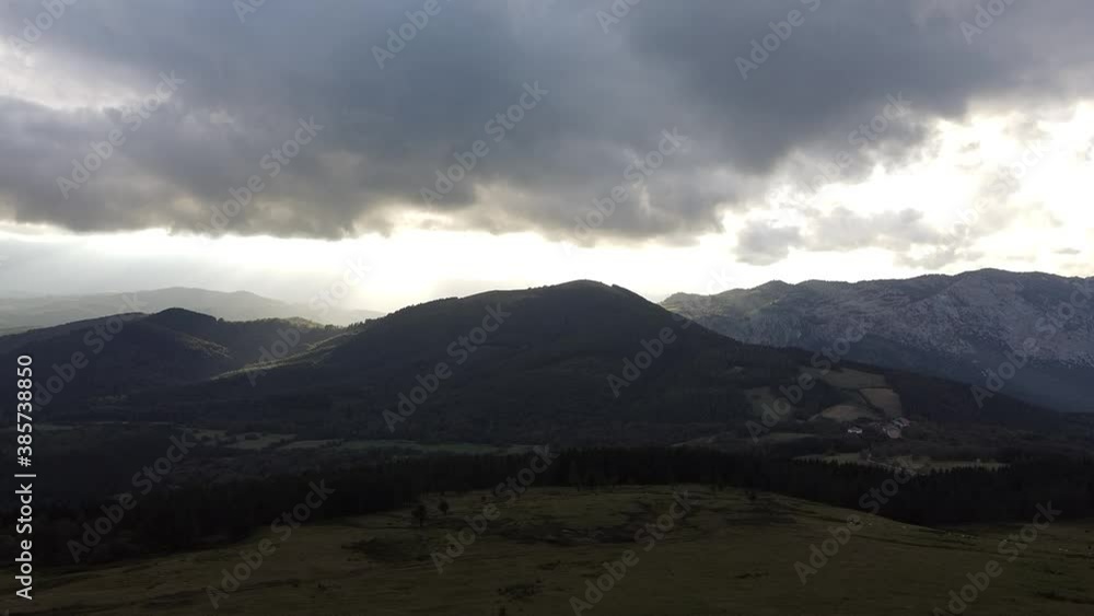 drone aerial shot of basque mountains in basque country in spain drone aerial shot of basque mountains in basque country in spain