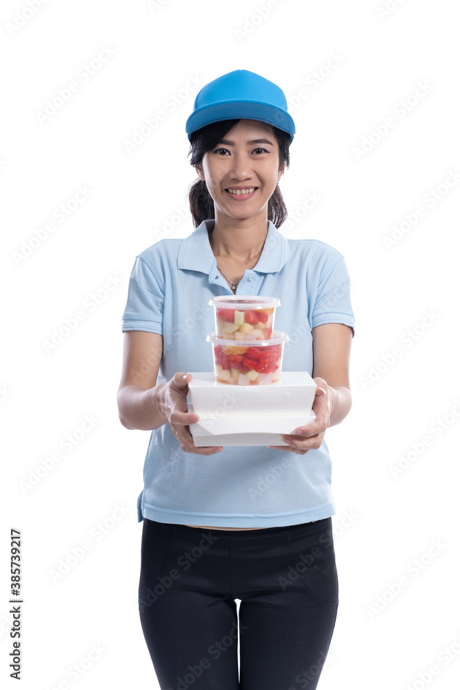 female delivery courier bring groceries in the bag female delivery courier bring groceries in the bag