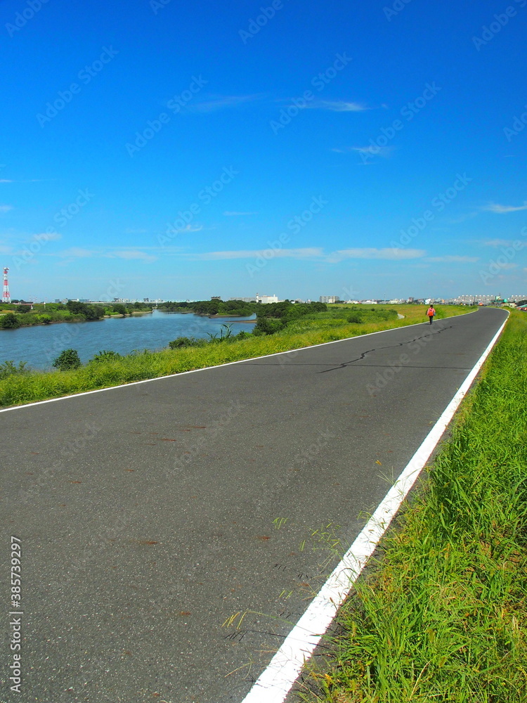 江戸川左岸のサイクリング道路から見た秋の江戸川風景