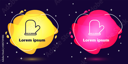 Set line Oven glove icon isolated on blue background. Kitchen potholder sign. Cooking glove. Abstract banner with liquid shapes. Vector.