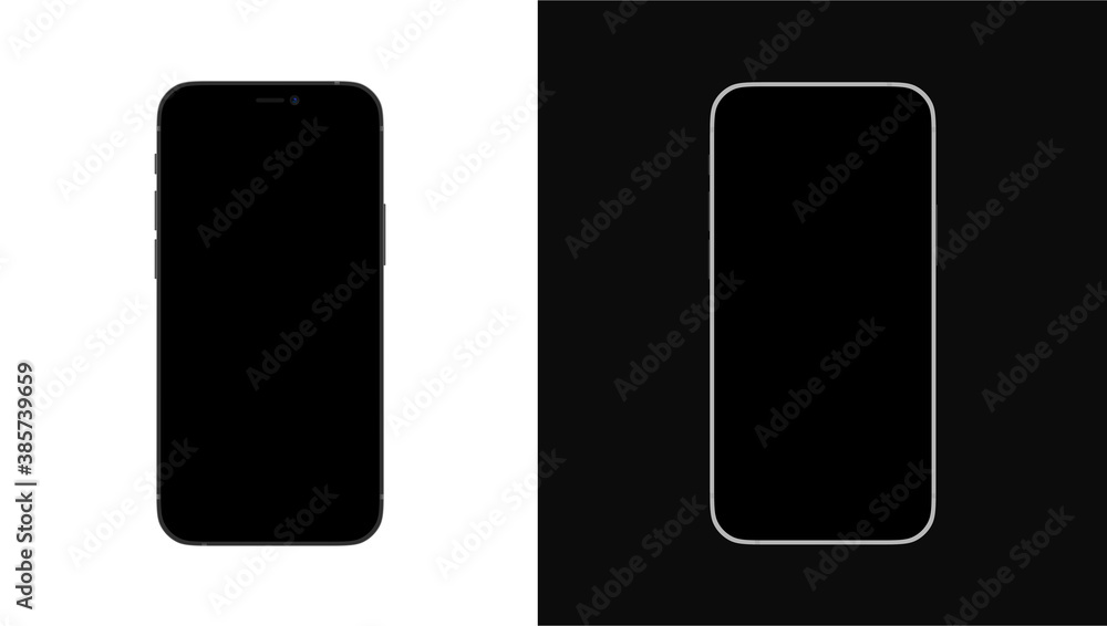 iPhone 12. Realistic, modern, white and red smart phone collection with