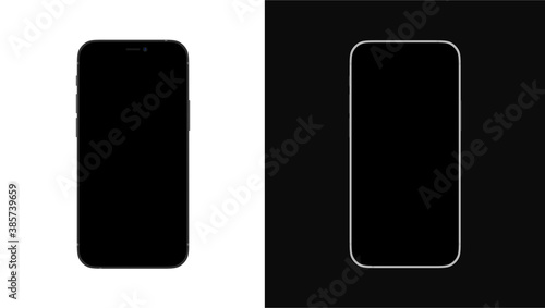 iPhone 12. Realistic, modern, white and red smart phone collection with apps on isolated white and black background. Phone mockup	