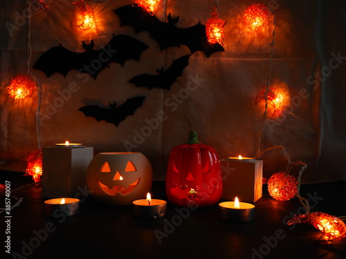 Halloween day, festival of scary , lightbulb and candle and pumpkin, bets texture,OLYMPUS DIGITAL CAMERA