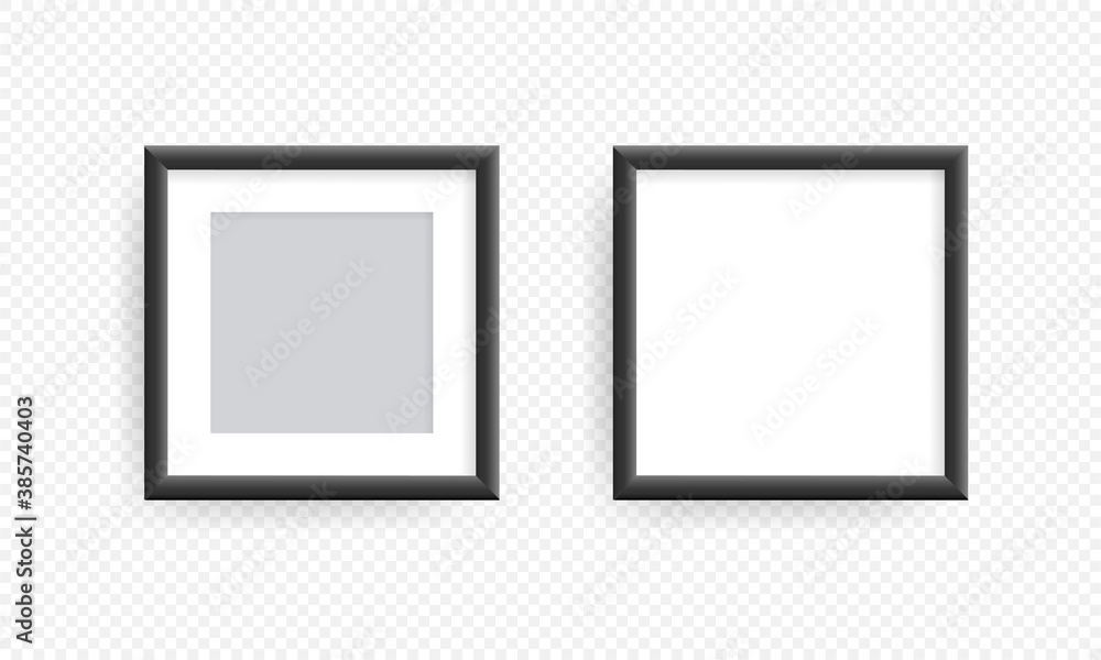 Grey realistic picture frame on the wall. Mockup realistic square picture or photo frame isolated on transparent background.