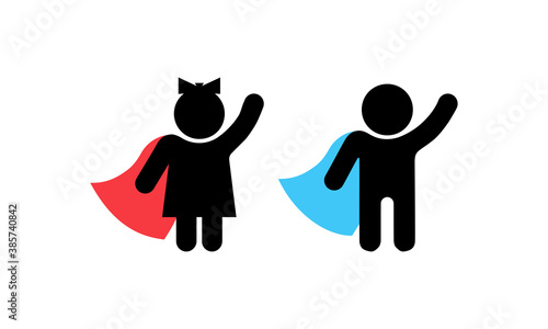 Man and woman empowerment. Superhero couple, man and woman. Concept of feminism. Vector on isolated white background. EPS 10.