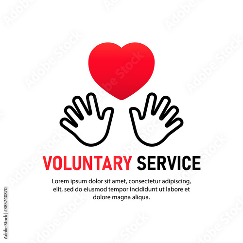Voluntary service icon. Two hand keeping heart. Charity concept. Volunteers, support, hand, love, charitable organizations. Vector on isolated white background. EPS 10.