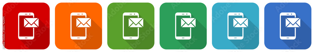 Mail icon set, flat design vector illustration in 6 colors options for webdesign and mobile applications Mail icon set, flat design vector illustration in 6 colors options for webdesign and mobile applications