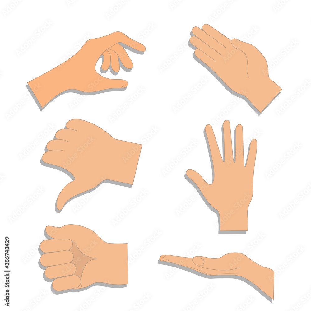 Set of hands in different gestures , hand showing signal or sign collection. Vector hands showing and pointing, holding and representing Set of hands in different gestures , hand showing signal or sign collection. Vector hands showing and pointing, holding and representing