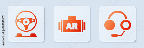 Set Ar, augmented reality, Racing simulator cockpit and Headphones. White square button. Vector.