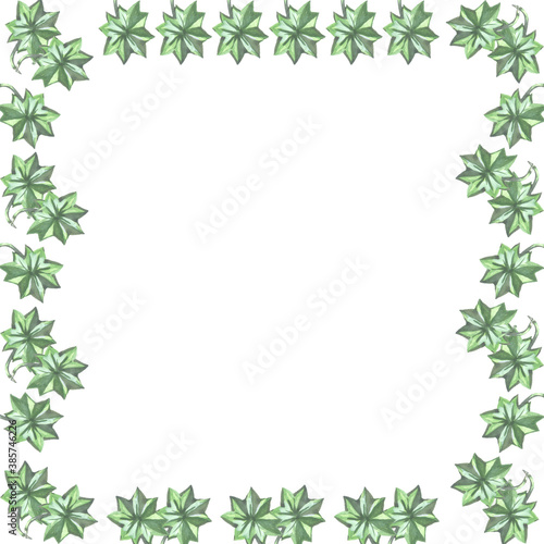 frame green leaves on white background watercolor