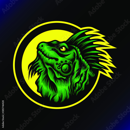 iguana head mascot logo design vector with modern illustration concept style for badge, emblem and tshirt printing. angry iguana illustration for sport team