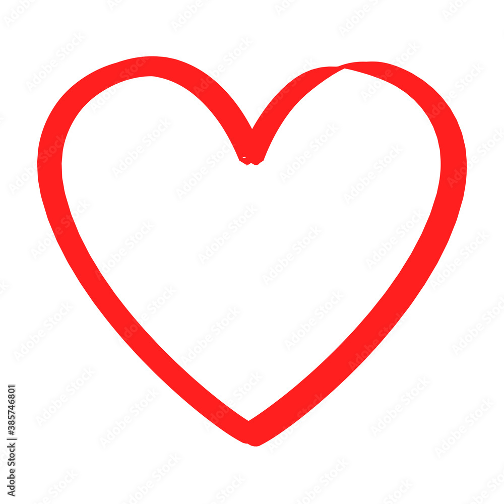 Red heart outline vector. Hand drawn love icon. Trendy heart isolated on white background. For love icon, greeting card and Valentine's day. Creative love art. Heart outline vector