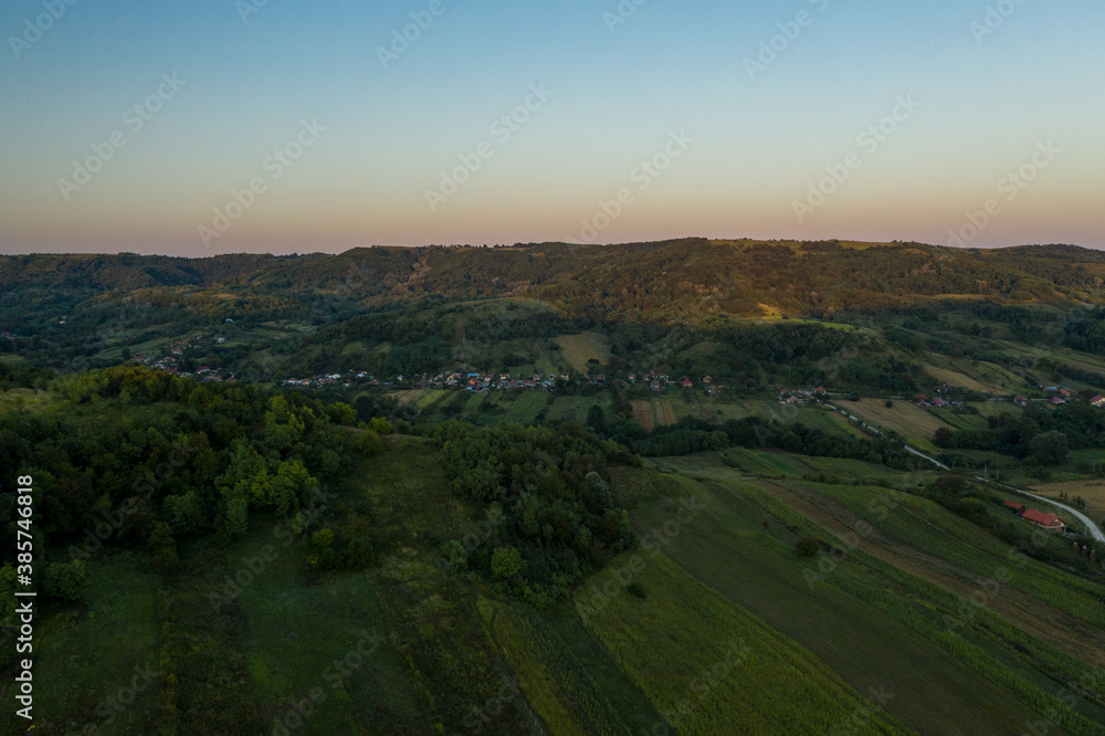Hill landscape, in Eastern Europe, at sunset
