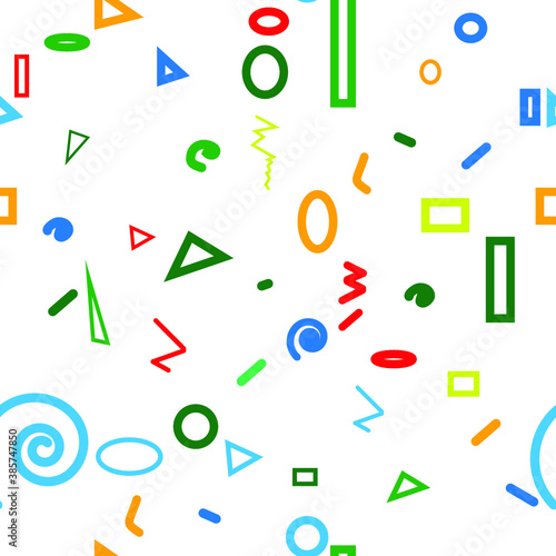 Hipster fashion .Trendy seamless pattern in Memphis style and with different shapes i. Jumble design . Repeating zigzag smooth lines vector background . Cool geometric texture .