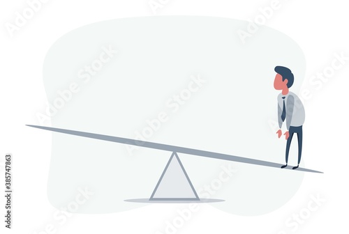 Business person alone on a seesaw. Vector illustration flat design