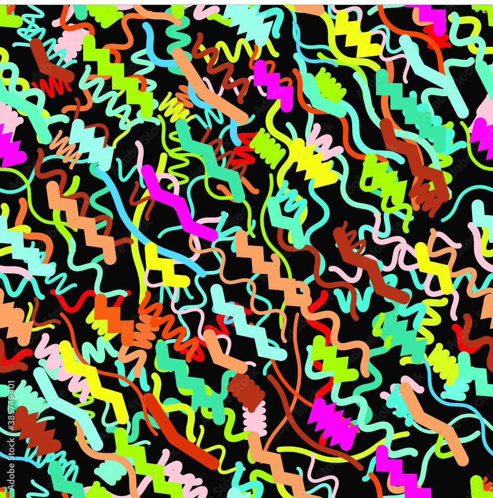 Hipster fashion .Trendy seamless pattern in Memphis style and with different shapes i. Jumble design . Repeating zigzag smooth lines vector background . Cool geometric texture . Hipster fashion .Trendy seamless pattern in Memphis style and with different shapes i. Jumble design . Repeating zigzag smooth lines vector background . Cool geometric texture .